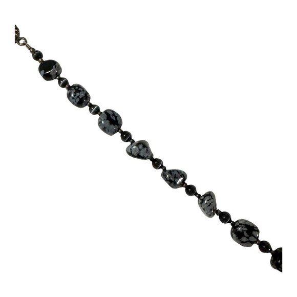 Snowflake Obsidian Beaded Bracelet With Twisted Silver Toggle Clasp - Picture 10 of 11
